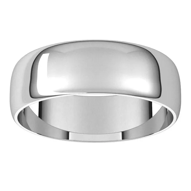18K White Gold Half Round Ultra-Light Wedding Band, 6 mm Wide