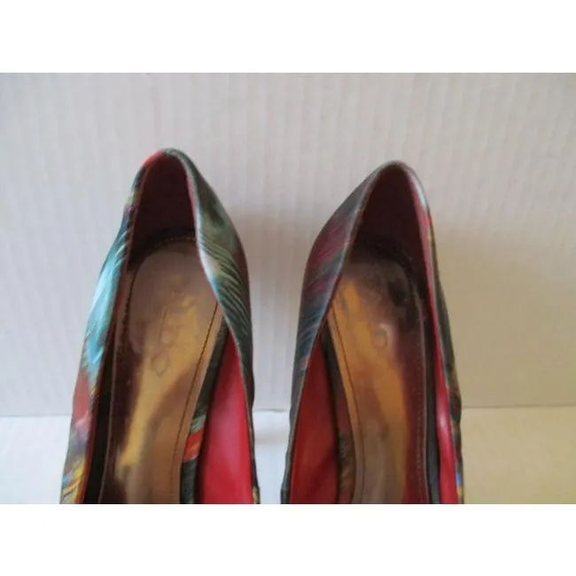 Aldo Blue Multi Color Fabric Gold Heel Pumps Size Us