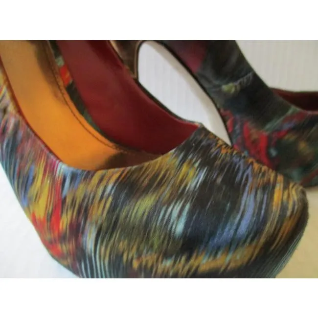 Aldo Blue Multi Color Fabric Gold Heel Pumps Size Us