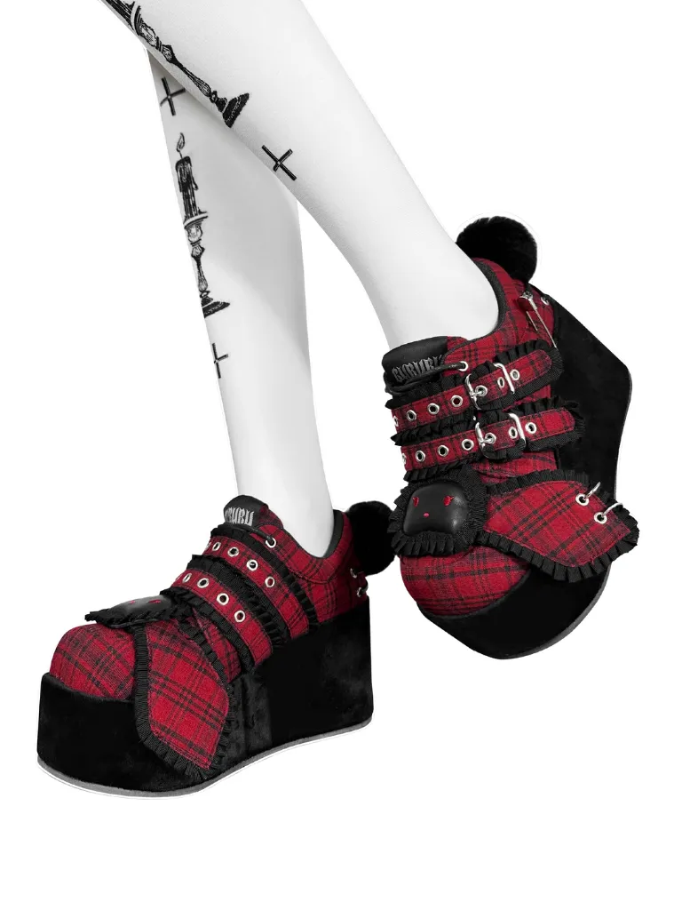 Bunny Shoes Dark Red Check Red All Platform