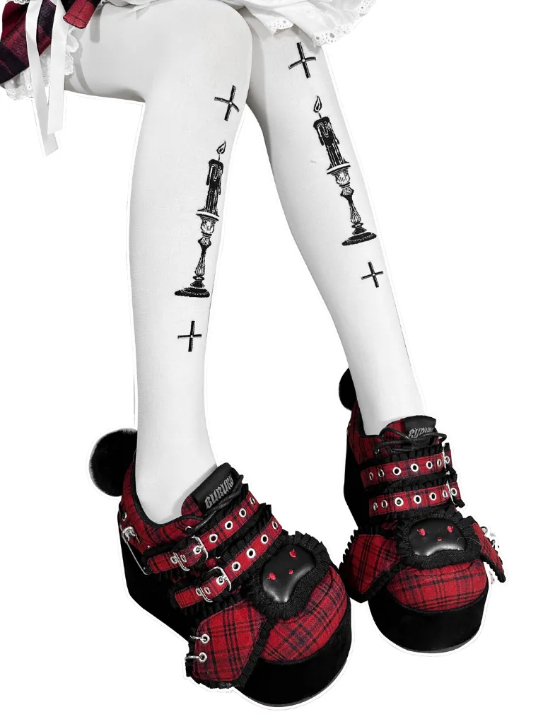 Bunny Shoes Dark Red Check Red All Platform