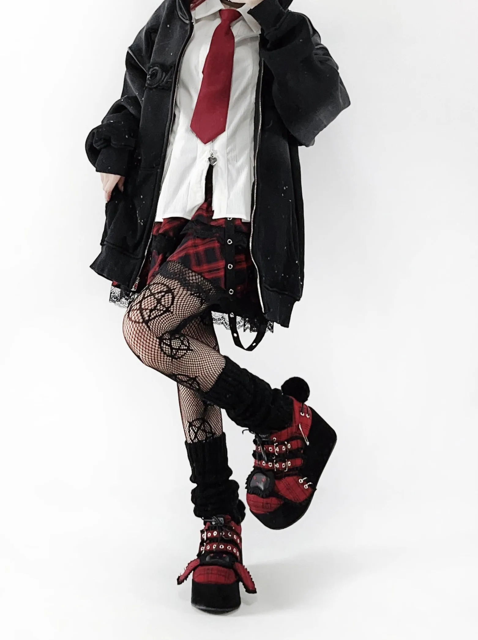 Bunny Shoes Dark Red Check Red All Platform