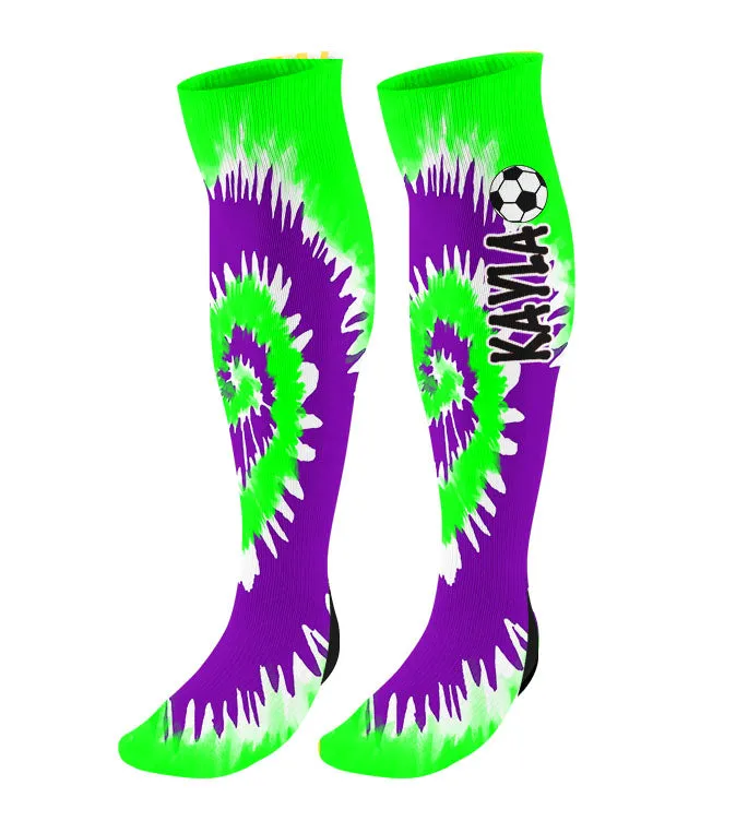 Personalized Soccer Knee High Socks - Tie Dye Background