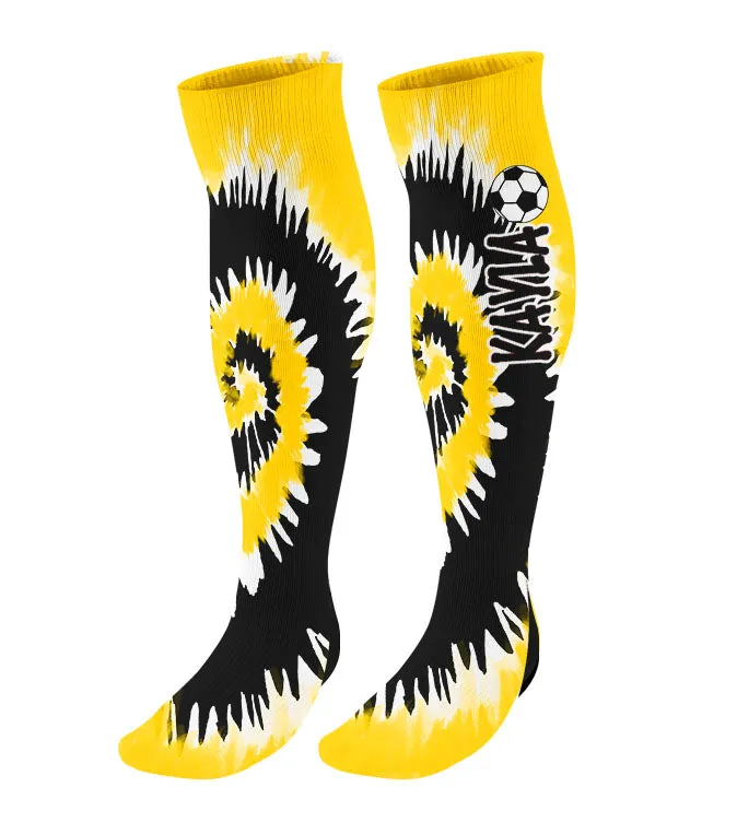 Personalized Soccer Knee High Socks - Tie Dye Background