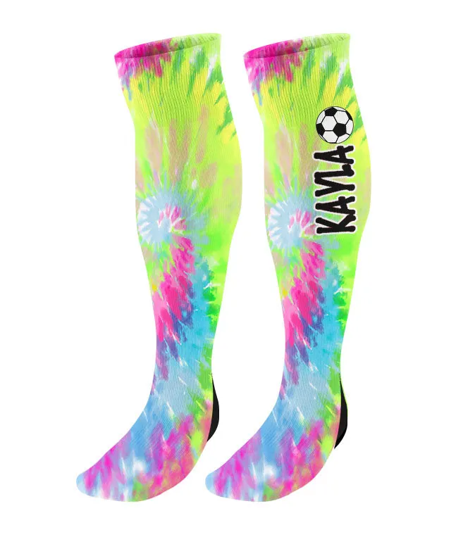 Personalized Soccer Knee High Socks - Tie Dye Background