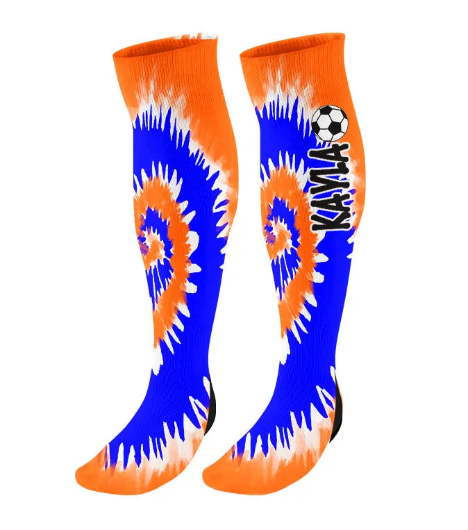 Personalized Soccer Knee High Socks - Tie Dye Background