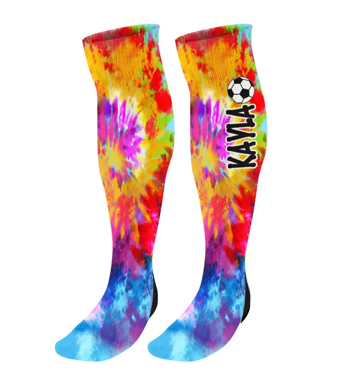Personalized Soccer Knee High Socks - Tie Dye Background