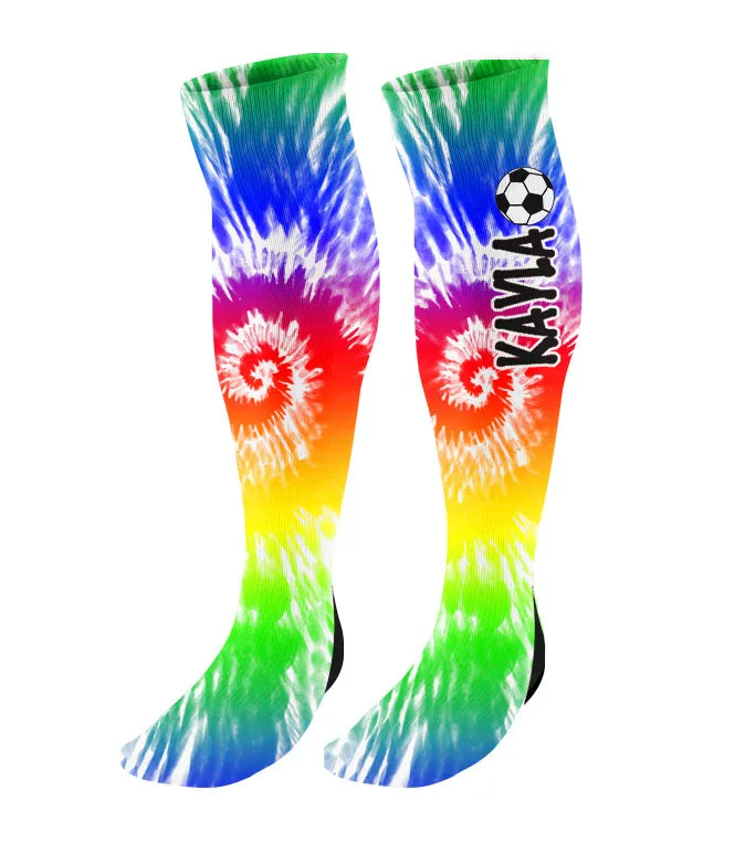 Personalized Soccer Knee High Socks - Tie Dye Background