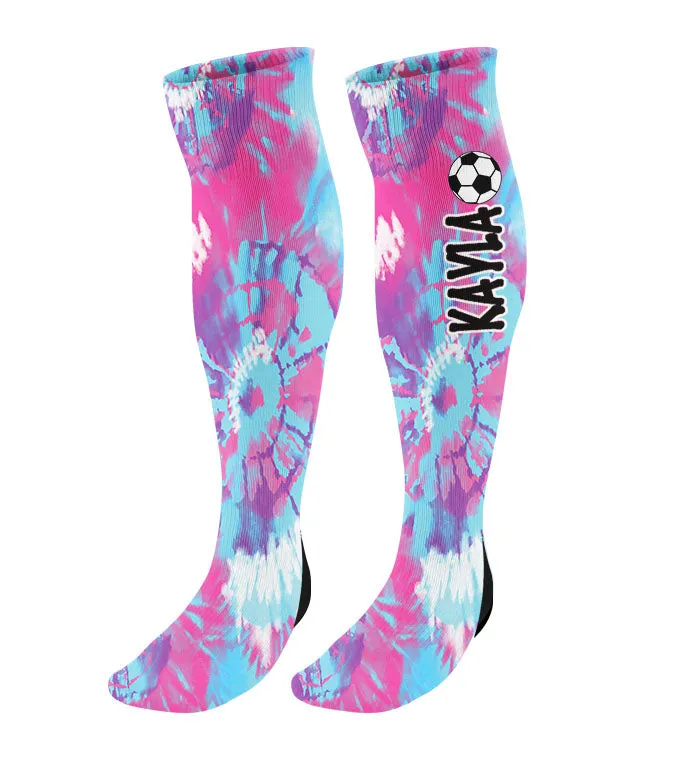 Personalized Soccer Knee High Socks - Tie Dye Background