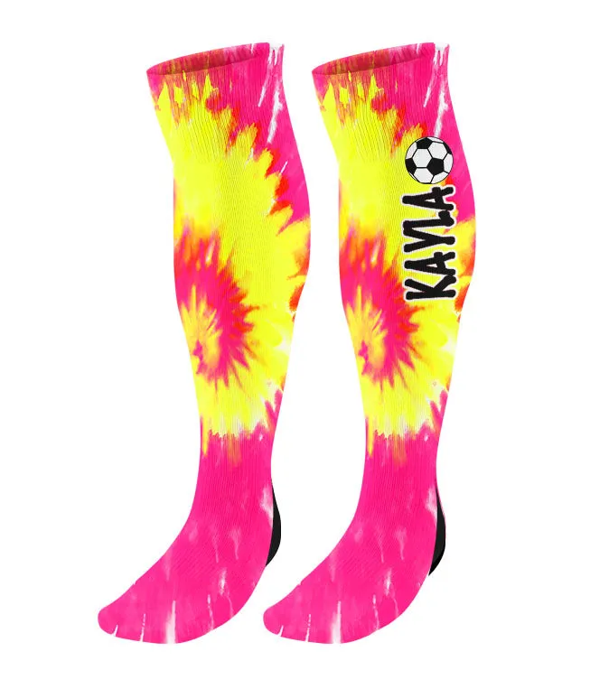 Personalized Soccer Knee High Socks - Tie Dye Background