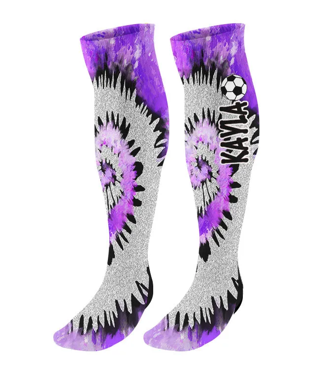 Personalized Soccer Knee High Socks - Tie Dye Background