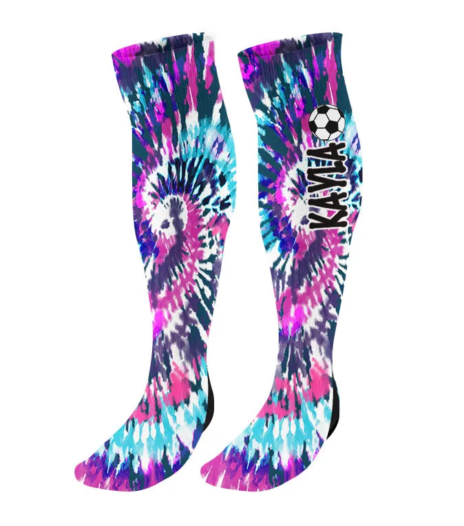 Personalized Soccer Knee High Socks - Tie Dye Background