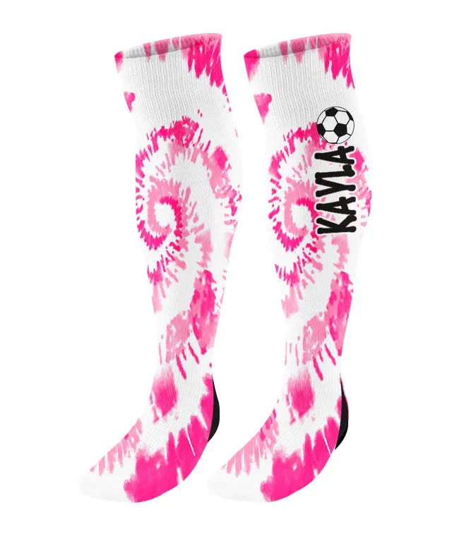 Personalized Soccer Knee High Socks - Tie Dye Background