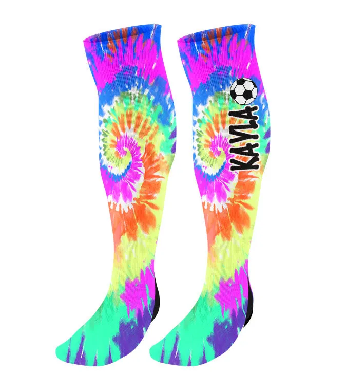 Personalized Soccer Knee High Socks - Tie Dye Background