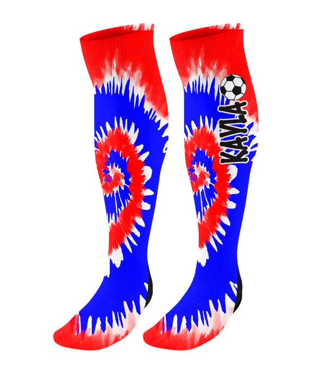 Personalized Soccer Knee High Socks - Tie Dye Background