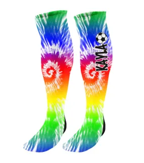 Personalized Soccer Knee High Socks - Tie Dye Background