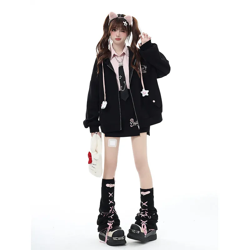 Sweet Style Star Leather Buckle Pile Socks