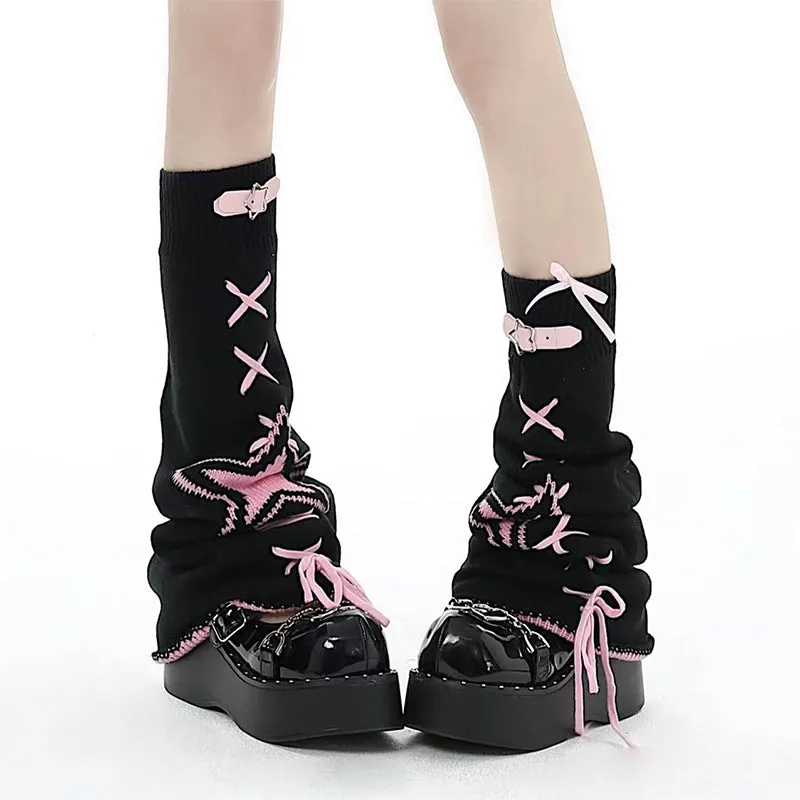 Sweet Style Star Leather Buckle Pile Socks