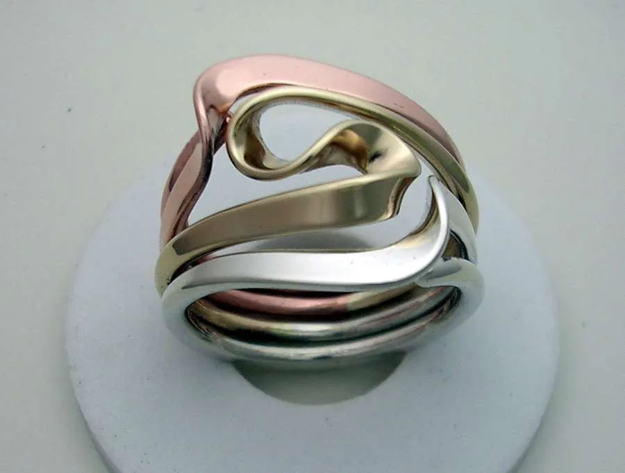 Tesla Inspired Silver, 14k Yellow Gold and Copper Vortex Energy Ring™.