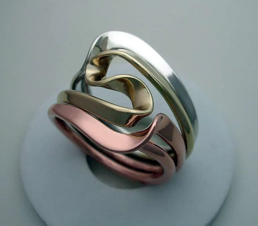 Tesla Inspired Silver, 14k Yellow Gold and Copper Vortex Energy Ring™.