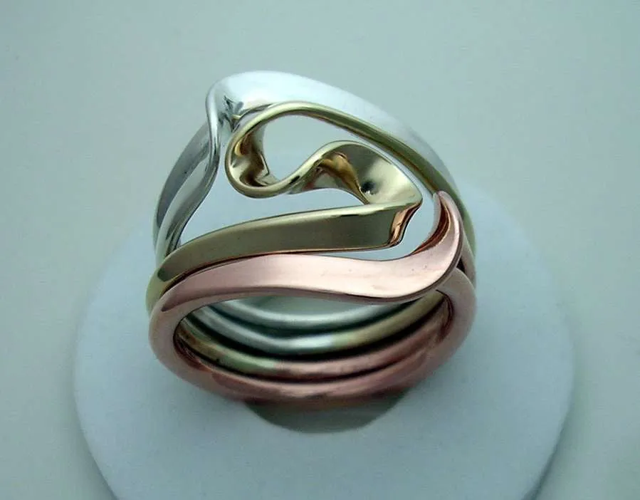 Tesla Inspired Silver, 14k Yellow Gold and Copper Vortex Energy Ring™.
